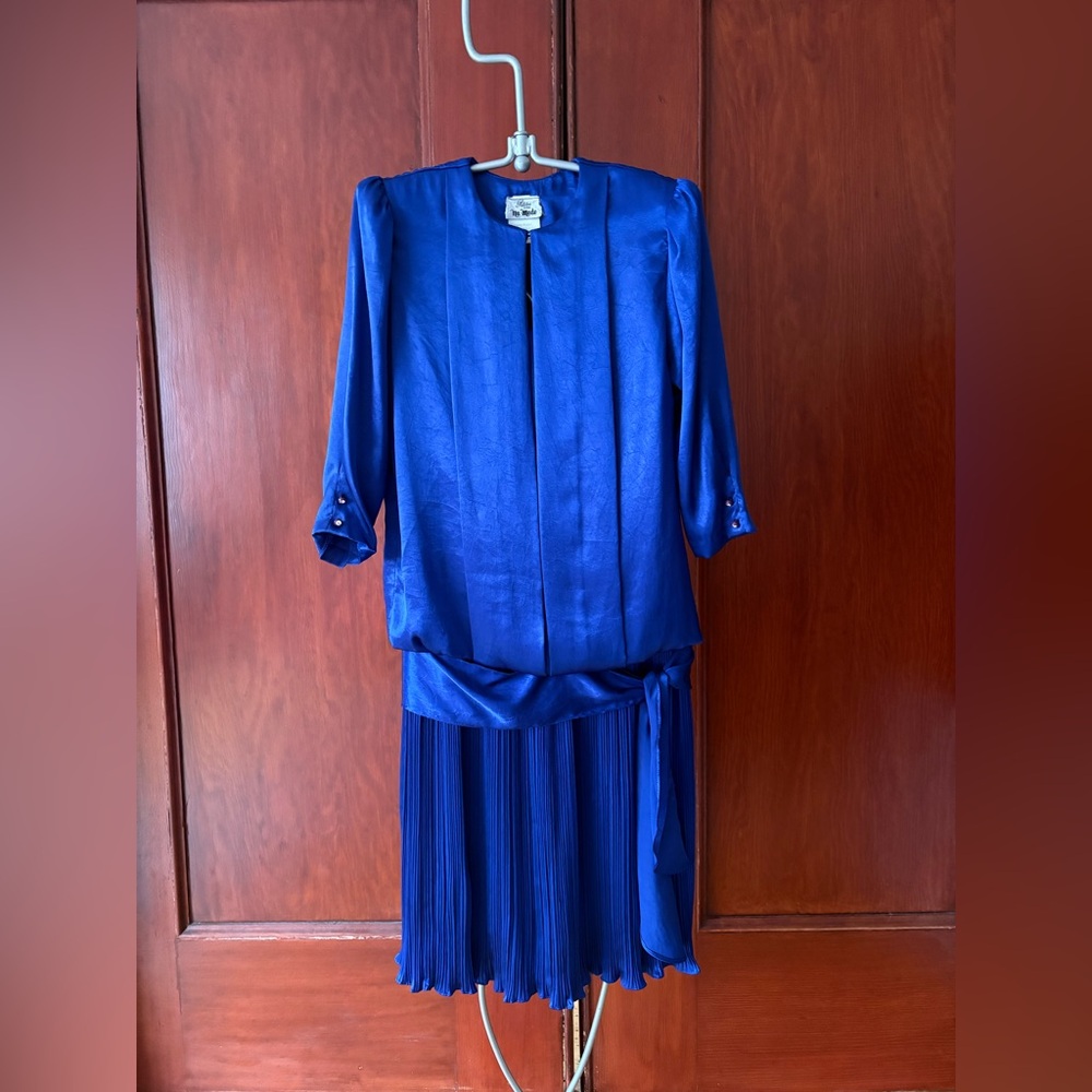 Vintage 80s Nu Mode Royal Purple Jacquard Flapper Dress